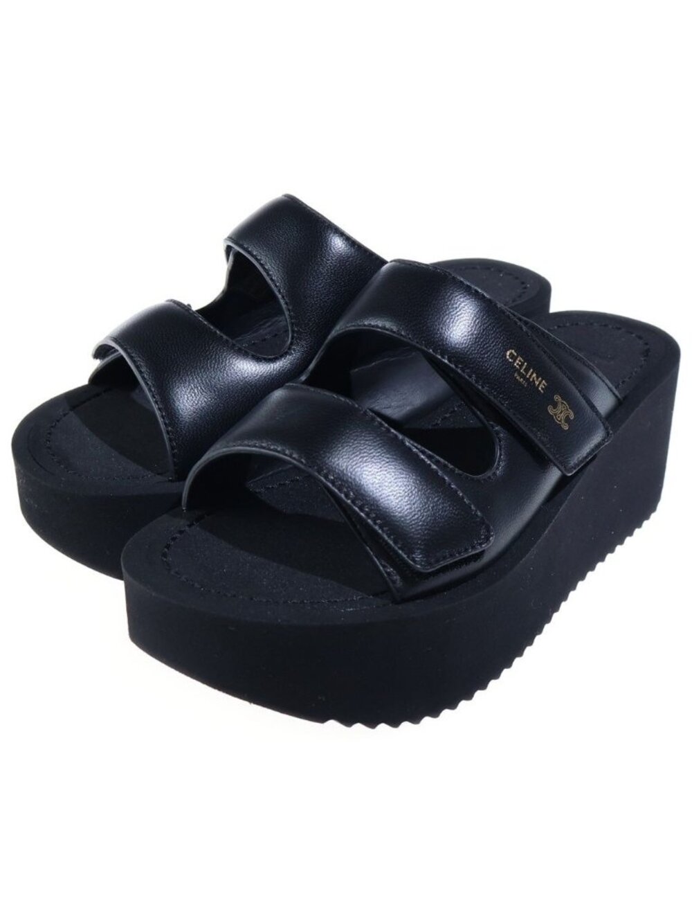 Celine Triomphe Logo Sandals Thick Sole Black